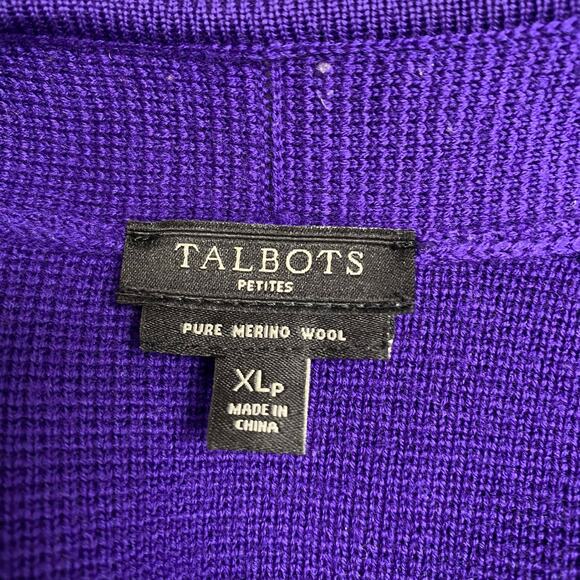 Talbots Womens Purple Pure Merino Wool Long Sleeve Open Front Sweater Blazer XLP - Picture 6 of 8